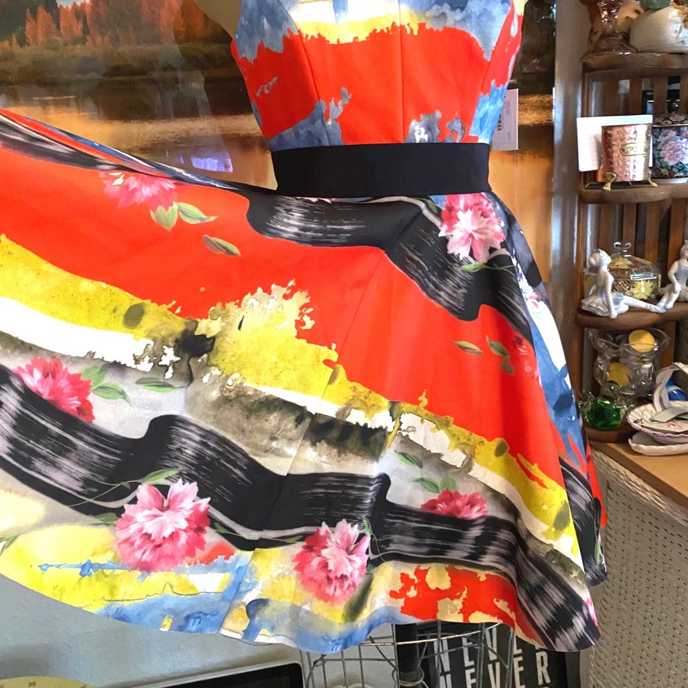 New Milly Scoopneck Circle Dress Art To Wear Abstract Floral Womens 0 Multi - Picture 2 of 10